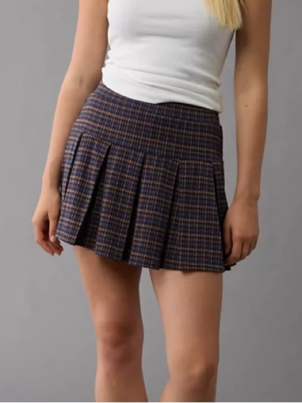 American Eagle Pleated It Knit Plaid Skort